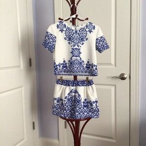 SHEIN 2 piece set,  Size M, shorts and top, blue and white